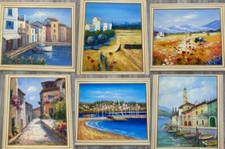 Quadro paesaggio dipinto su tela con cornice in legno bianca 60x70x3 cm arredo