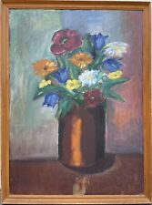 Dipinto A Olio Impressionista Natura Morta Con Fiori Estivi 72x53,5cm