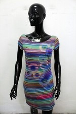 Desigual Vestito Donna Taglia S Abito Multicolor Tubino Dress Manica Corta Logo