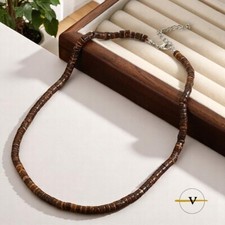 COLLANA UOMO SURFISTA LEGNO DI COCCO COLORE MARRONE SCURO AGGANCIO IN METALLO
