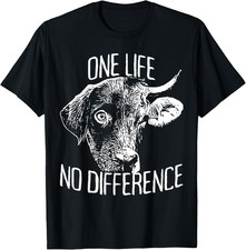 One Life No Difference Vegetariano Amante Animali Vegano Maglietta