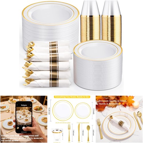 Set posate piatti monouso oro