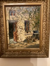 Cortile soleggiato - Vincenzo Funiciello 1905- 1987 - 30x20 - olio su tavola 