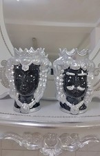 Statua scultura teste di Moro nera e argento con Swarovski h 35 cm bomboniere in