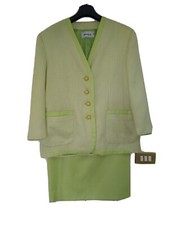 Tailleur donna verde mela pied poule giacca gonna completo tg 52 bottoni oro