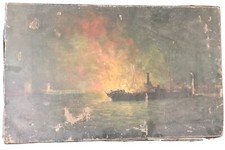 Antico Dipinto Olio Su Tela battaglia Navale Prima Guerra Mondiale