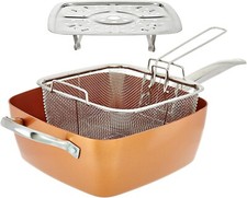 Pentola Friggitrice 4 in 1 Rame & Ceramica Wok Padella Forno Antigraffio