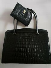 SET BORSA + PORTAFOGLI/PORTAMONETE IN PELLE DI COCCODRILLO, ANNI '60. PREGIATO!!