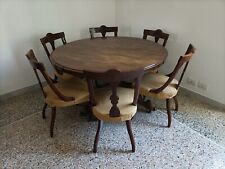 Tavolo rotondo inglese a vela Giorgio V in mogano + 6 sedie Faldine