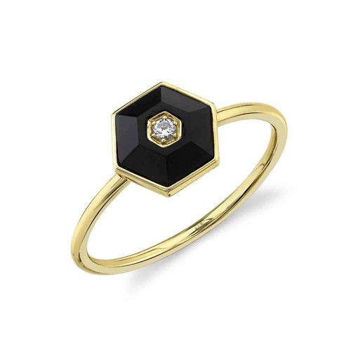 Anello esagonale onice - esagonale, nero