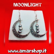 orecchini donna argento 925 pendenti luna Con Perle Naturali Grigie