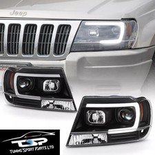 FARI ANTERIORI NERO LED BAR PER JEEP GRAND CHEROKEE WJ 99-05 FANALI LIGHTS