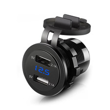 Caricabatteria per Auto 12V/24V 4.2A Doppia Presa USB per Accendisigari per Moto