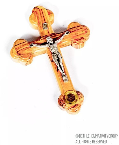 Olive wood cross with relics - olive,