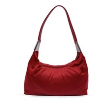 Autentica borsa Prada rossa tessuto nylon hobo con cinturino in pelle