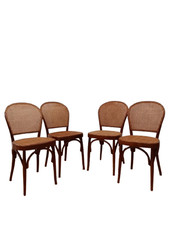 Gruppo quattro sedie stile thonet in faggio e paglia di Vienna - metà '900