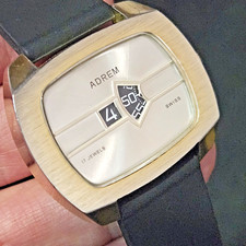 Stupendo Orologio Adrem Jump Hour 17 Jewels Swiss Uomo Meccanico Vintage Funzionante
