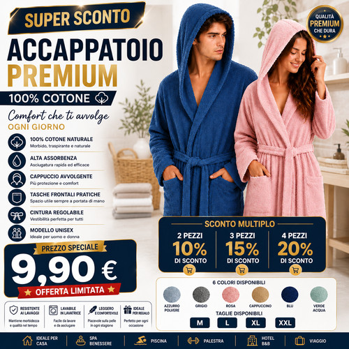 Accappatoio 100 cotone uomo - cotone,