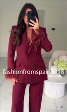 ZARA GIACCA BLAZER DONNA NUOVA ADERENTE POLSINO PIUMA BORDEAUX XS-XL 2167/001/800