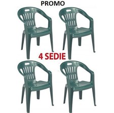 4 SEDIE POLTRONA IN RESINA PIONA VERDE IMPILABILI CM.56x55xH78 ARREDO GIARDINO