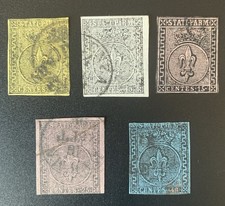 REGNO 1852 ASI PARMA GIGLIO BORBONICO  NON DENTELLATI US. SASS.N.1/2/3/4/5