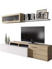 Parete attrezzata Mobile Soggiorno TV posizionabile ad angolo Rovere e bianco