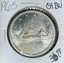 1965 DOLLARO D'ARGENTO CANADESE ~ CH/BU ~ BELLA MONETA ~ 80% ARGENTO