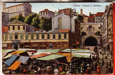 CARTOLINA  TRIESTE  FP  VIAGGIATA 1925PIAZZA GOLDONI  MERCATO OCCASIONE