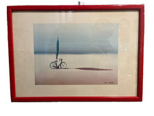 FLAVIO CARMINATI QUADRO STAMPA VINTAGE BICICLETTA OMBRELLONE SPIAGGIA MARE