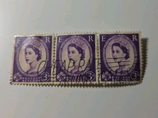  3 Francobolli postale  E R 3 P Wilding Queen Elisabetta II viola 1957