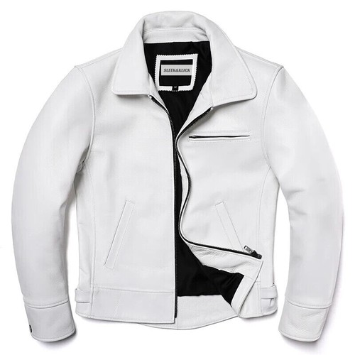 Giacca uomo pelle bianca biker