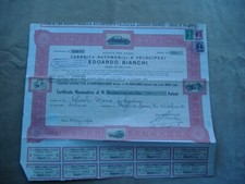 AZIONE 1953 DA LIRE 500 "FABBRICA AUTOMOBILI VELOCIPEDI BIANCHI"-AUTO-BICI-MOTO