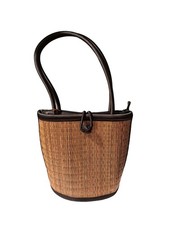 Borsa Saraye Tatami curva tessuta a mano borsa artigianale cambogiana bordo nero nuova con etichette