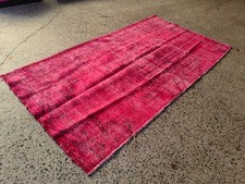 Tappeto Vintage Overdyed 9,7x5,1 piedi | Tappeto Area Lana Rosa Turca Fatto a Mano