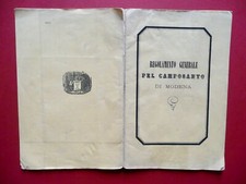 Regolamento Generale del Camposanto di Modena Cappelli 1866 Tabella Prezzi Tombe
