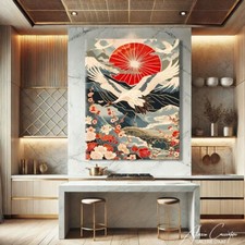 Gru giapponese arte da parete stampa arte tradizionale pittura zen stampa arte da parete asiatica