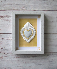 Cuore sacro cornice ex-voto quadro decorazione grigio giallo pois