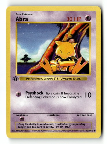 Pokemon card abra - abra, 1st