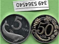lotto 2 moneta 5 + 50 lire 1999 repubblica italia FS