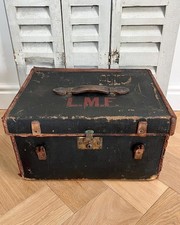 Antico tavolino da caffè in pelle e tela baule a vapore baule da viaggio portaoggetti laterale