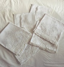 Set 6 asciugamani in puro lino ricamato a mano con merletto