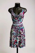 Abito Moschino economico e chic vintage Y2K multi viola blu stampa floreale UK12