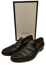 Gucci Mens Black Patent Leather Made Italy Slip On Penny Loafers Shoes EU 41.5