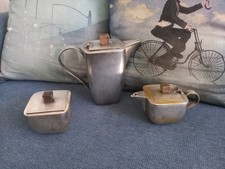 Vintage Set Metallo Art Decò Teiera Zuccheriera Lattiera Leggere Descrizione