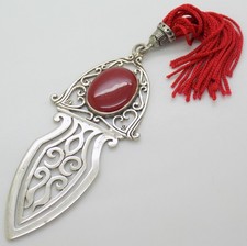 Vintage Italiano Fatto Originale Argento 800 Eleganti Segnalibro Con Rosso Nappa