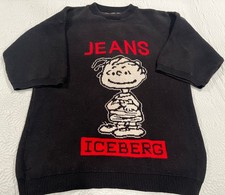 Maglione maglia vintage Iceberg Peanuts Linus nero anni 90 Disney XXL Made in Italy