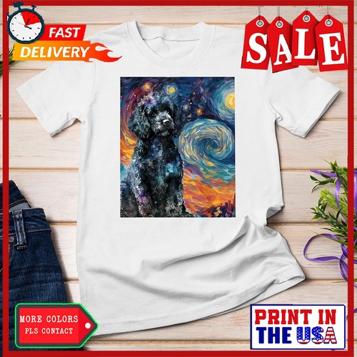 Black poodle starry night - night,