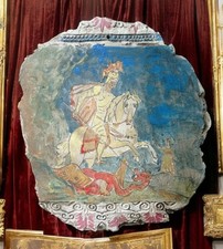 SAN GIORGIO DRAGO FRAMMENTO  TERRACOTTA ANTICATA DA APPENDERE  MURARE 32x28 cm 