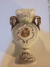 Vintage Vaso  Porcellana Italy Decoro Romantico  Manici Dorati Stile Capodimonte