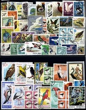 Tematica Uccelli - varie epoche e paesi - 60 pezzi tutti diversi - usati (m1183)